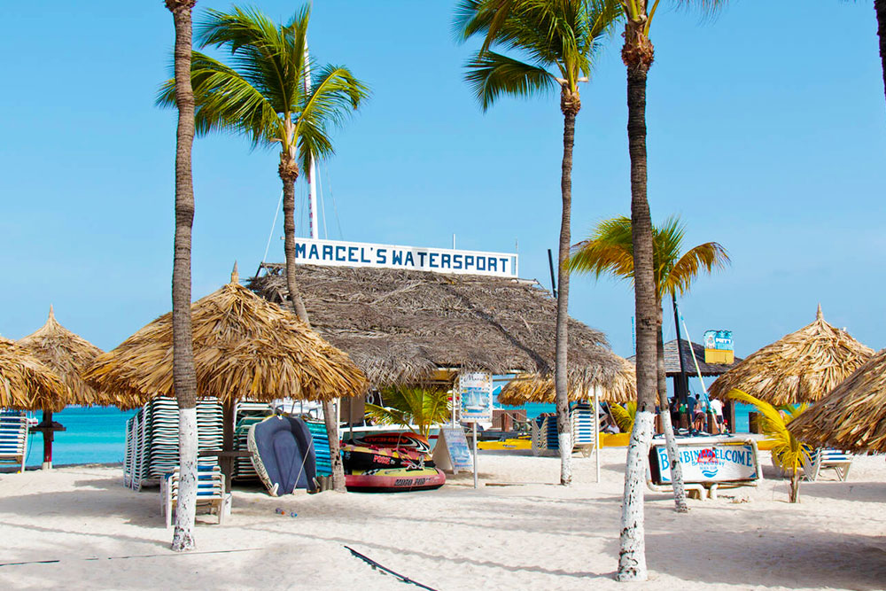 Sign Up Area for Water Sport Activities at Palm Beach, Aruba - Cheapest Time