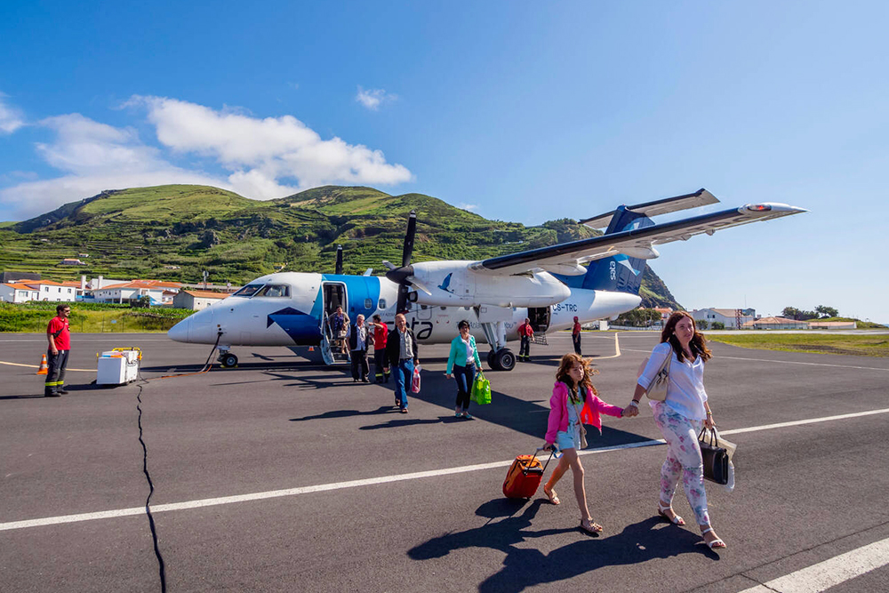 Sata Air Azores Airplane on the Corvo Airport, Azores, Portugal - Cheapest Time